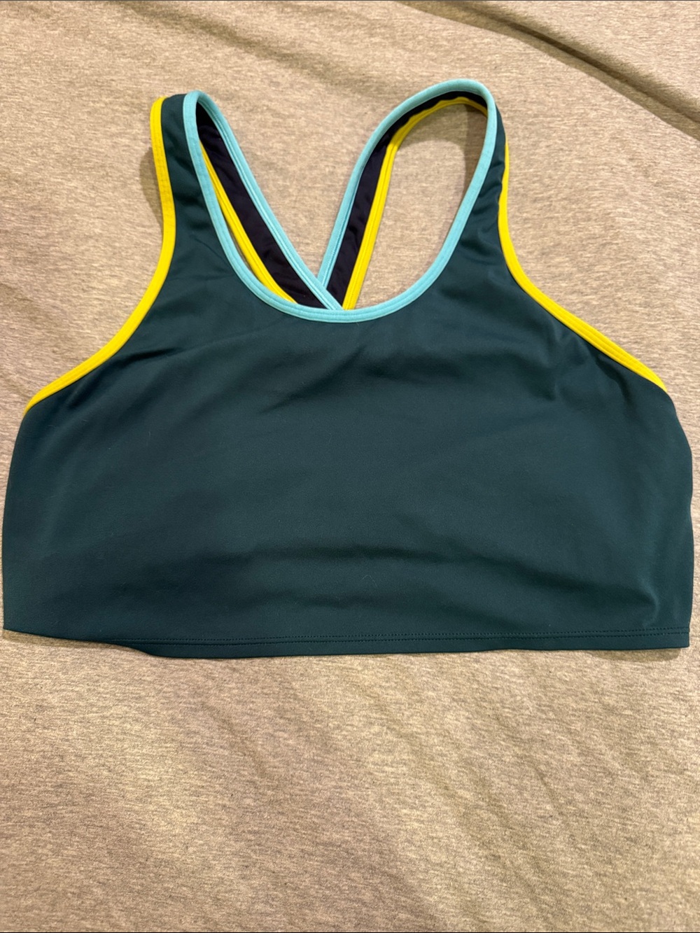 cotopaxi Teal Sports Bra with Yellow and Light Blue Trim Size L